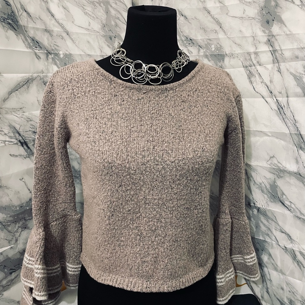 Love By Design Tan Crew Neck Sweater with Cropped Fit